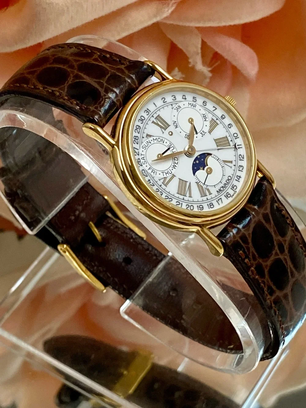 Vintage Movado Swiss Made Triple Date Moon Phase Ladies Dress Watch